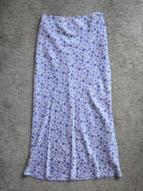 Blue Floral Satin Maxi Skirt